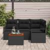 5 Piece Garden Sofa Set with Cushions Black Poly Rattan