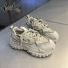 Retro Sports Leisure Tire Base Platform Shoes Heel Height Med 3cm-5cm Mesh Splicing Sneakers 2024 New Fashion Autumn and Winter