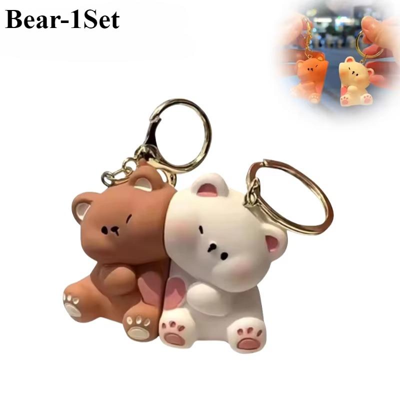 1-4Sets Cute Cartoon Bear Couple Magnetic Keychain Small Pendant Doll Small Gift Toy Resin Creative Keyring School Bag Pendant