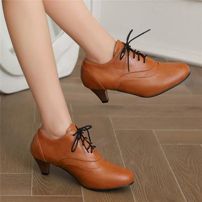 Moda 2025 Primavera Otoño Zapatos Oxford con Cordones para Mujer Botines Vintage de Punta Redonda para Mujer Estilo Inglés tacones altos Señoras Chaussure femm