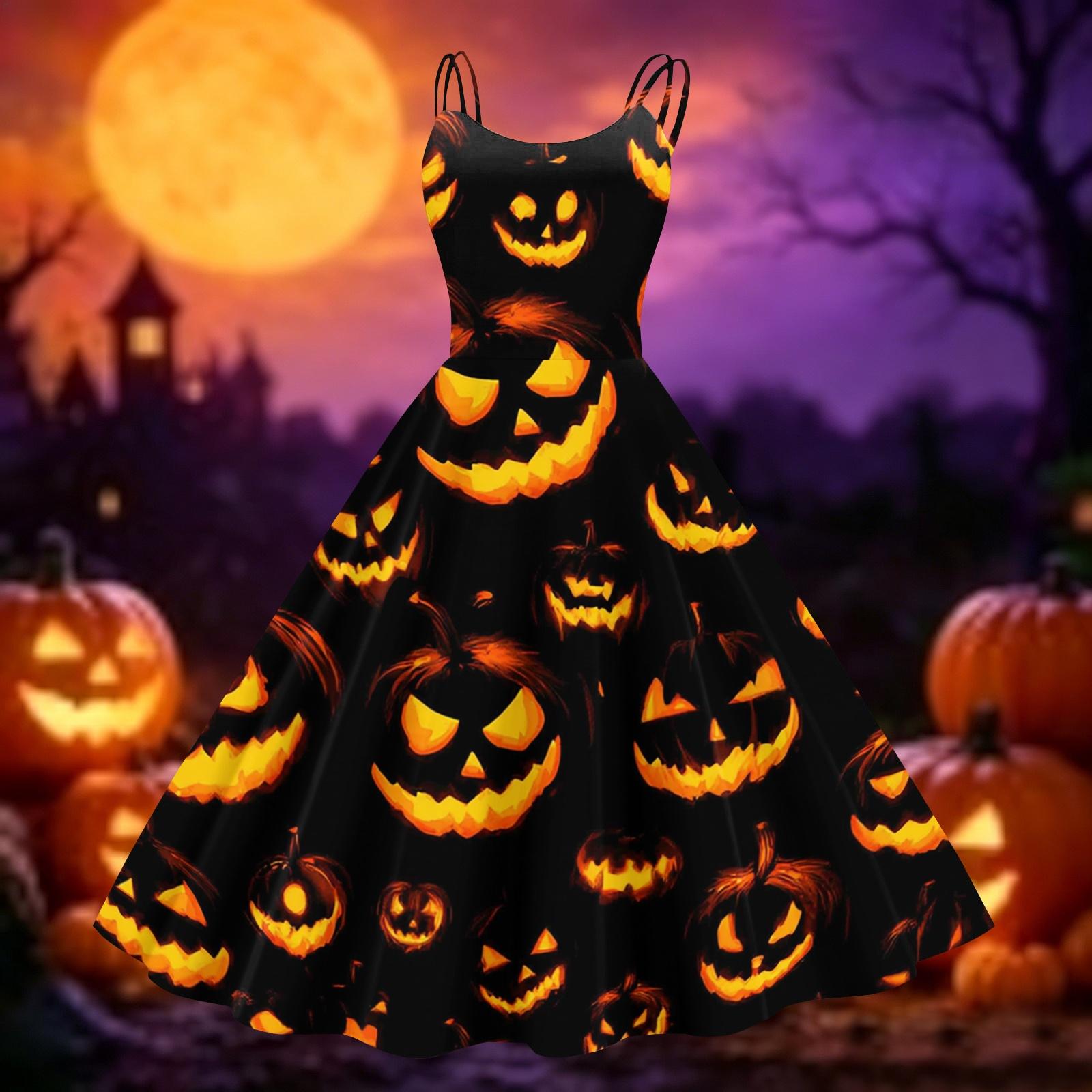 Women s Halloween Printed Off Shoulder Vintage Dress M