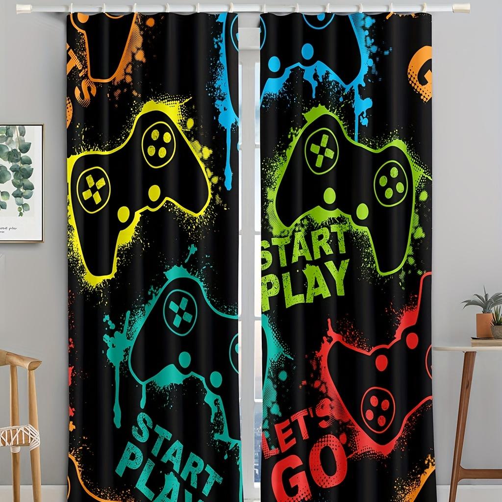 2pcs Game Play Handle Controller Gamepad Kids Curtains Blinds Window Treatment for Bedroom Office Kitchen Living Room Home Decor