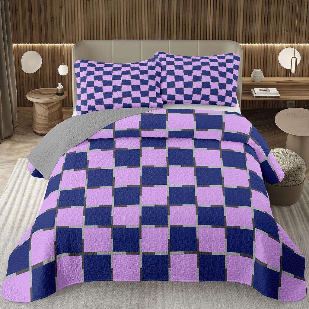 Geometric Checkered Bedspread Buffalo Plaid Quilted Bedding Set Checkerboard Gingham Coverlet Set Twin Queen for Kids Boys Teen