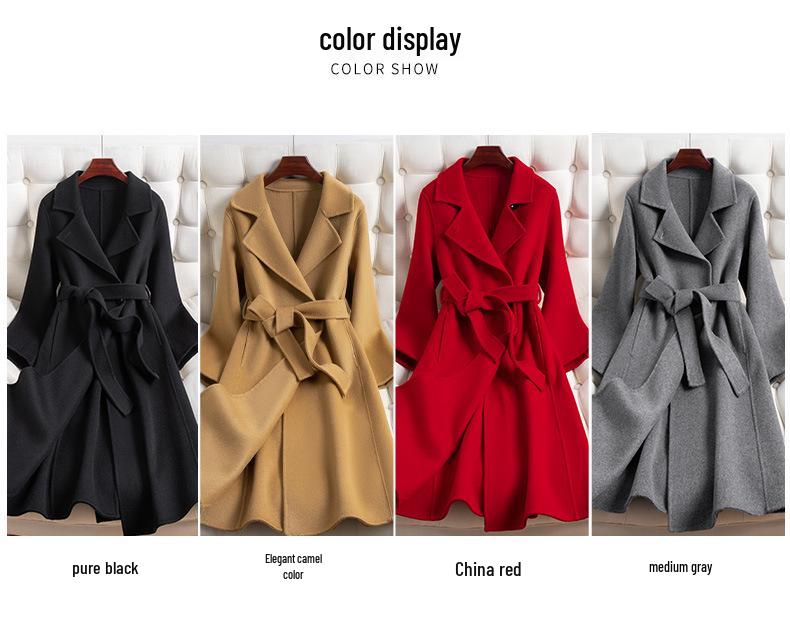 Palton lung de damă slim fit, 100% lână dublu-fațetată, la modă și versatil pentru toamnă și iarnă.