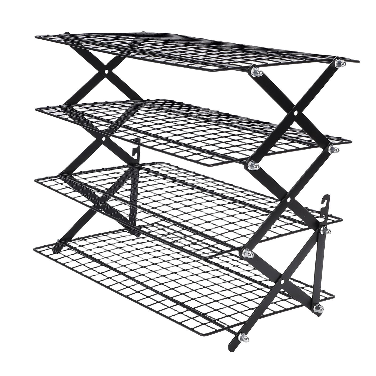 

4 Tier Cooling Rack for Baking Iron Folding Wire Cooking Drying Rack for Pizza Cake Bread