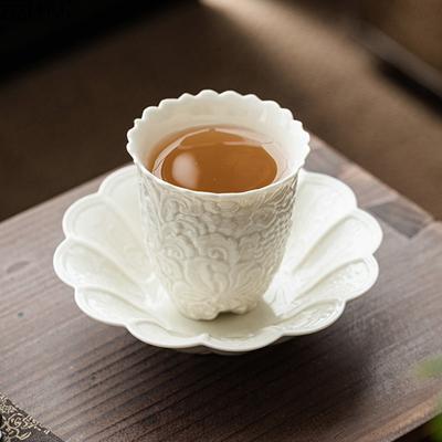 75ml Peony Embossed Ceramic Tea Cup Creative Kung Fu Tea Set Office Study Tea Cup Chinese Tea Ceremony Tea Set Accessories