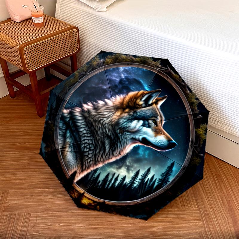 

1PC wolf theme Umbrella Portable Folding Umbrella Iron Frame Hole Bone Structure Outdoor Home Umbrella A17 разноцветный