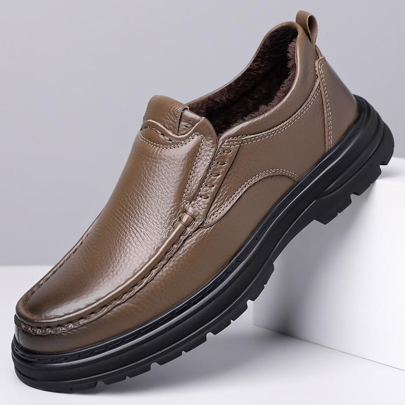 Autumn Winter Business Leather Shoes for Men Solid Color Keep Warm Casual Shoe Male Fashion Antiskid Designer Dress Shoes Man