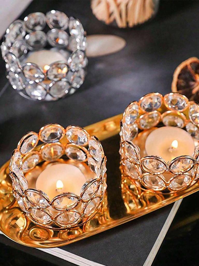 Crystal Tealight Candle Lantern Holders Candlesticks For Valentine's Day Wedding Party Gold Silver Candlesticks Dinner Table Hom