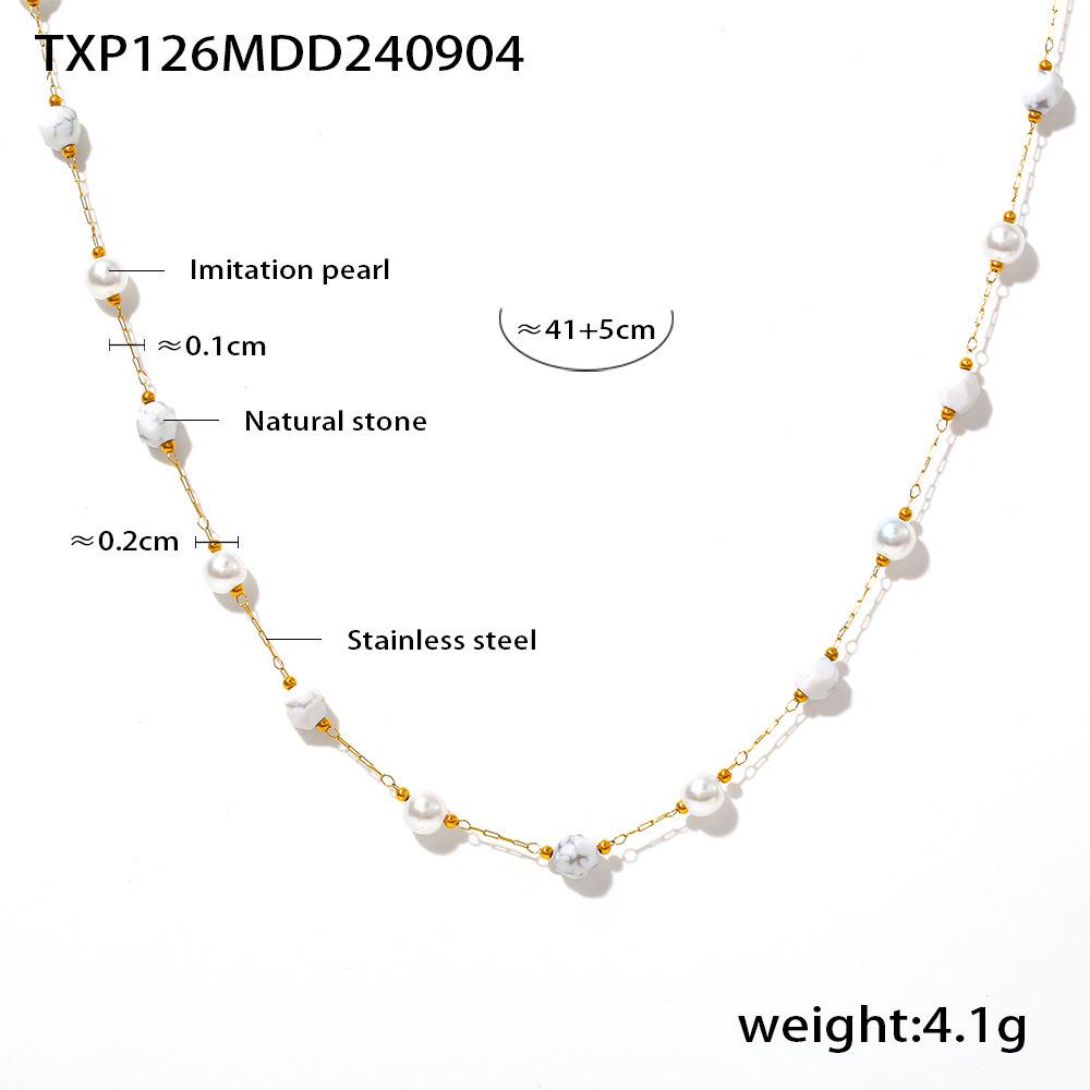 Europäische & Amerikanische Naturstein Perle Schlüsselbeinkette & Temperament Armband Set, Edelstahl Damen Nischen INS Stil