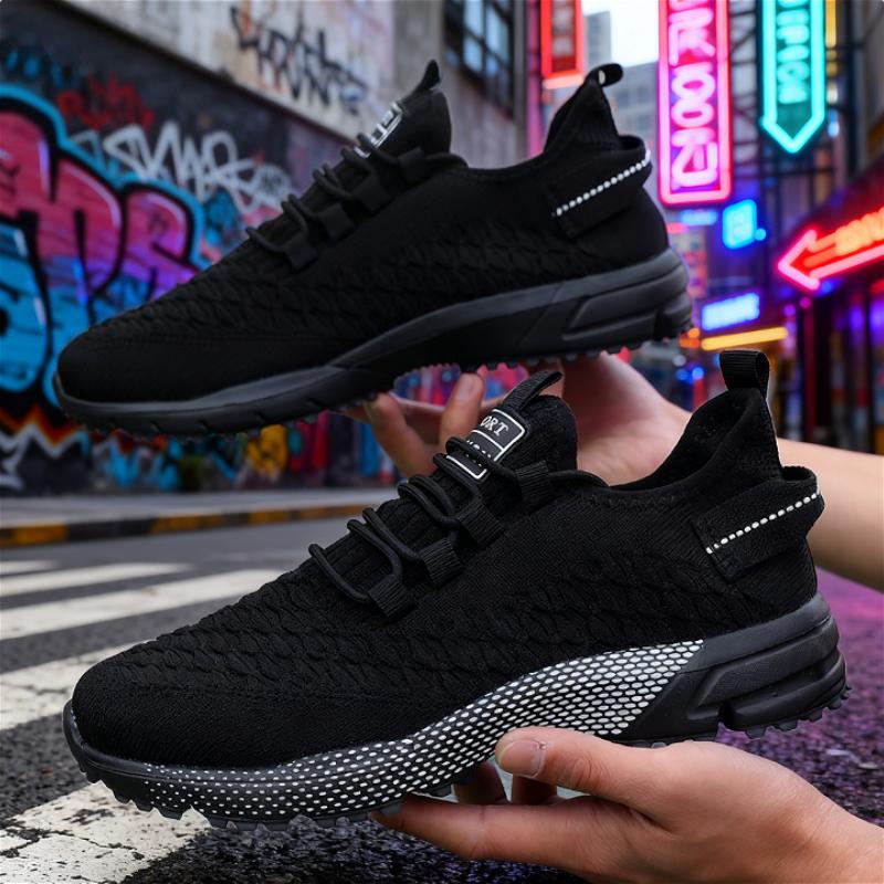 Unisex Knitted Sneakers Unique Grid Design Lightweight Comfortable Running Shoes Outdoor Lace Up Walking Men Shoes Free Shipping
