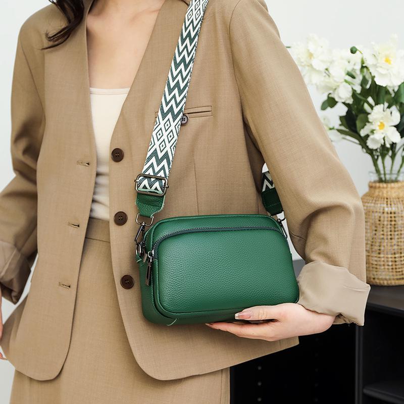 Women's Genuine Leather Lychee Pattern Shoulder Crossbody Bag - Versatile Small Square Design