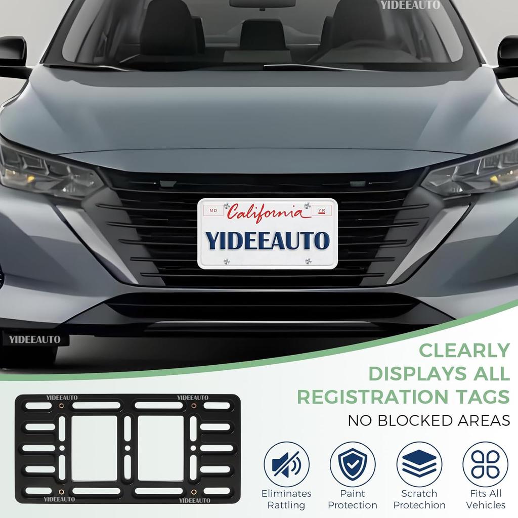 Front License Plate Mount - No Drill Licence Plate Bracket Holder, Universal Bumper Car Tag Frame Mounting Kit for Most Cars, Trucks & SUVs