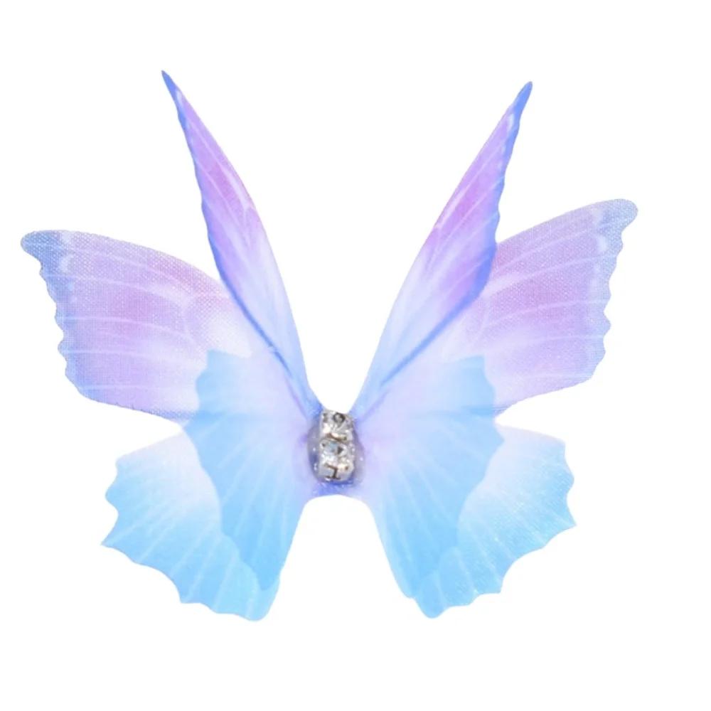 50pcs Gradient Color Organza Fabric Butterfly Appliques 3D Dreamy Simulation Mesh Butterfly Patch 5CM Double-layer