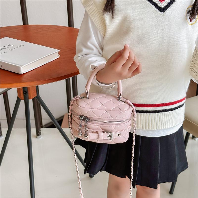 Childrens Bucket Bag With Chain Pattern Pu Material For Kindergarten Girls Daily Use
