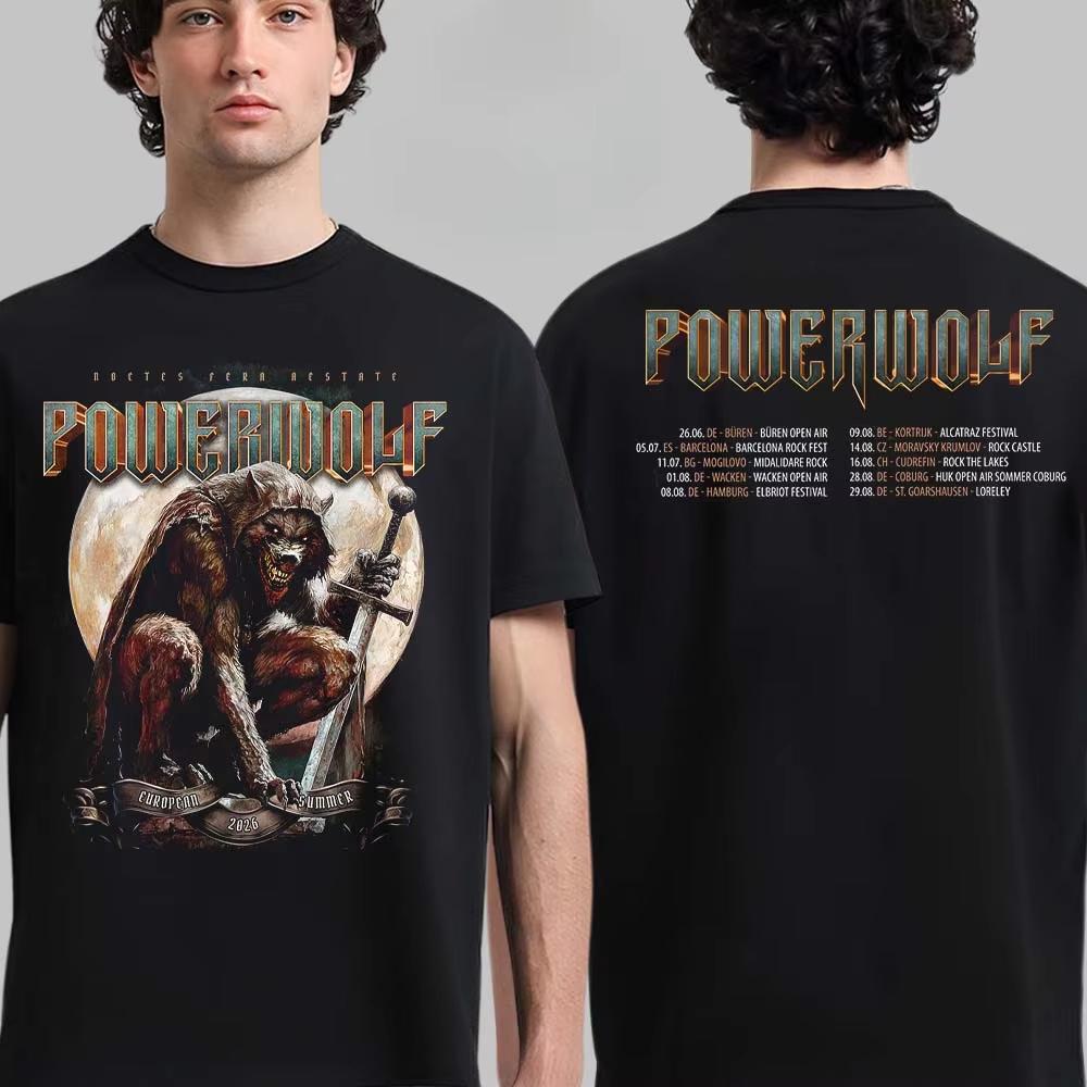 Powerwolf Wolf Supermoon 2026 Graphic Tee Power Metal Streetwear Casual Unisex Top For Fans