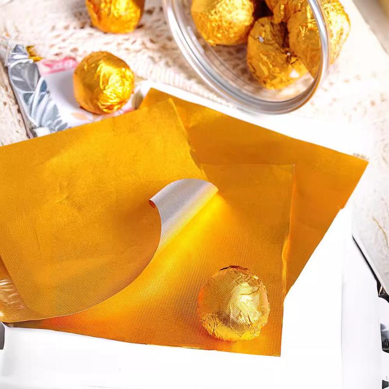 100 Sheets Gold Foil Candy Wrappers Square Gilded Aluminum Foil Paper Chocolate Wrappers Diy Decorations