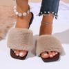 Autumn and winter one-word fluffy shoes autumn and winter casual gentle thick-soled cotton slippers large size comfortable