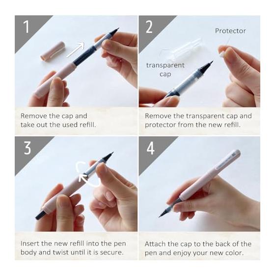 Kuretake Ziglet Pen COCOIRO Refill Fine Brush Tip Black Ink Made in Japan