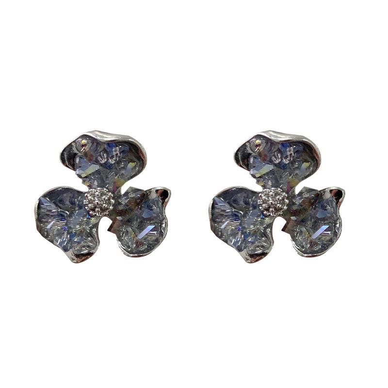 Silver Needle French Gradual Change Blue Flower Stud Earrings Crystal New Niche Design Earrings Light Luxury Earrings Women