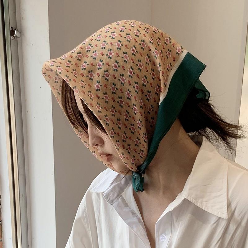 Eșarfă mică pătrată retro de țară, eșarfă artistică franțuzească din bumbac și in, eșarfă de cap pentru femei de primăvară și toamnă, vară, pentru umbră și protecție solară