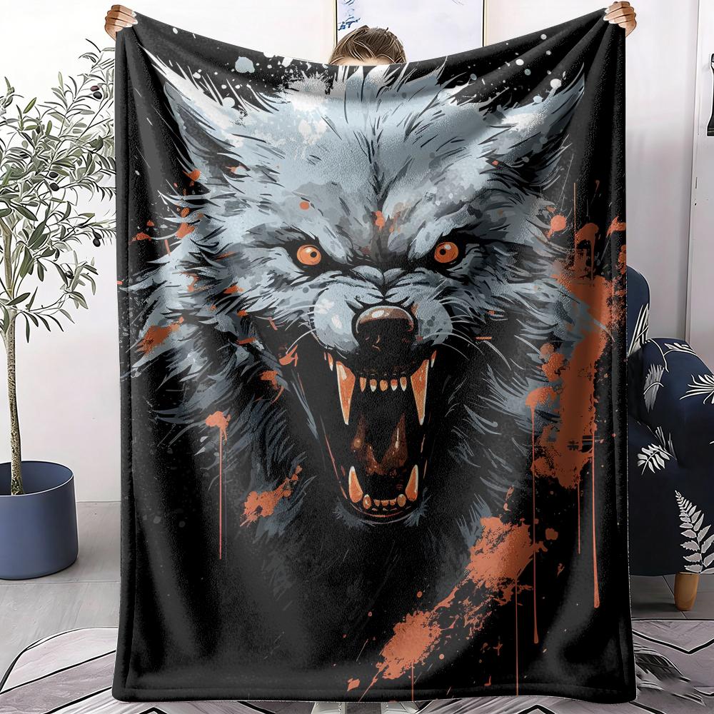 Wild Wolf Face Throw Soft Flannel AC Blanket Lightweight Summer Nap Throw Cozy Blanket for Sofa Bed Travel Home 75cm x 90cm