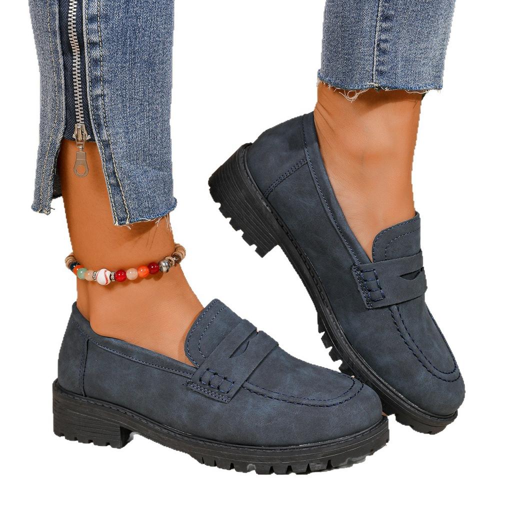 2025 new large size thick heel spring and autumn casual matte British style women's shoes thick sole foreign trade shallow mouth loafers