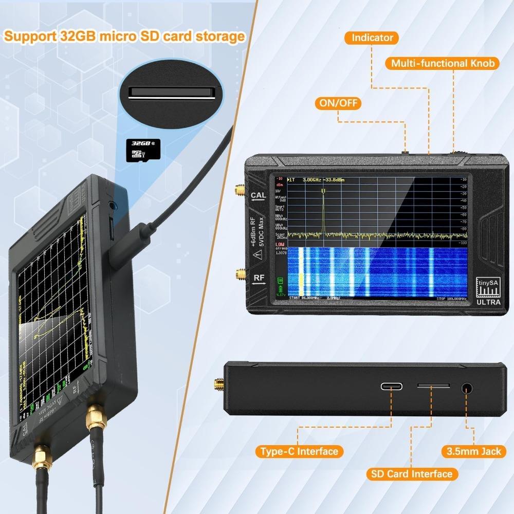 -SA ZS406 Spectrum Analyzer, 2025 Upgrade 4.0-inch 100kHz-5.4GHz HW V0.4.6 Handheld Frequency Analyzer, with 32Gb Card, 2-in-1 Signal Generator