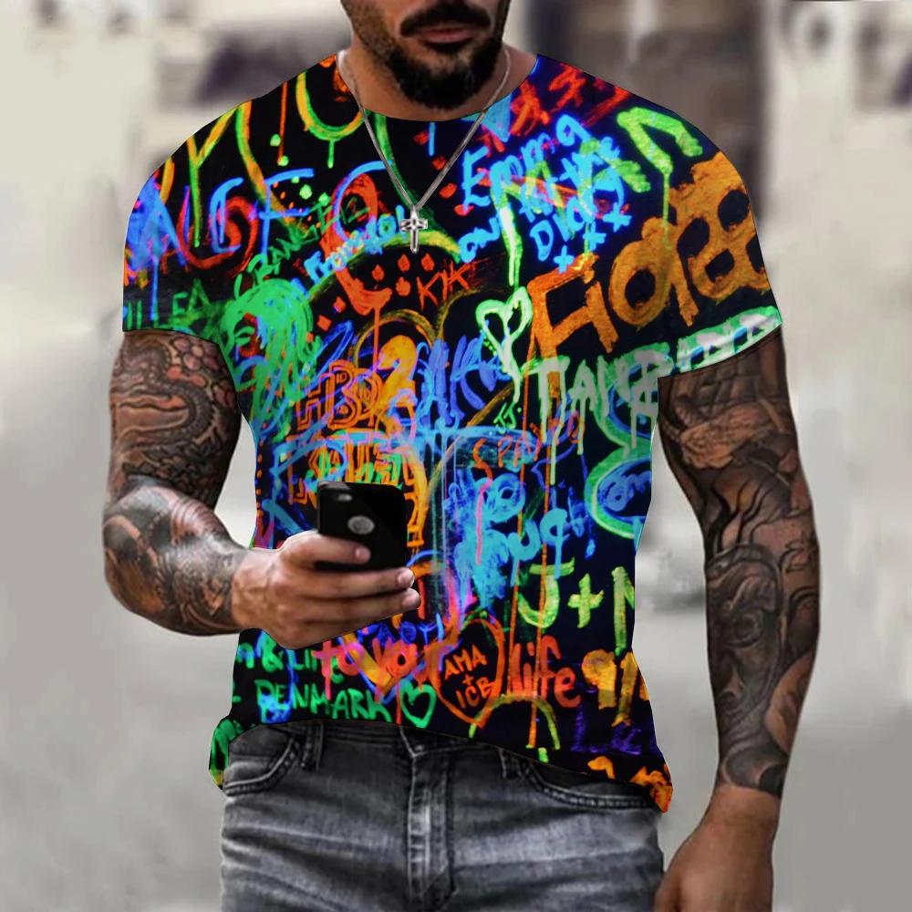 

New Fashion Europe and America Retro Graffiti Men T-Shirt Summer Trend Casual Personality Street Style Printed Short Sleeve Tees 6XL