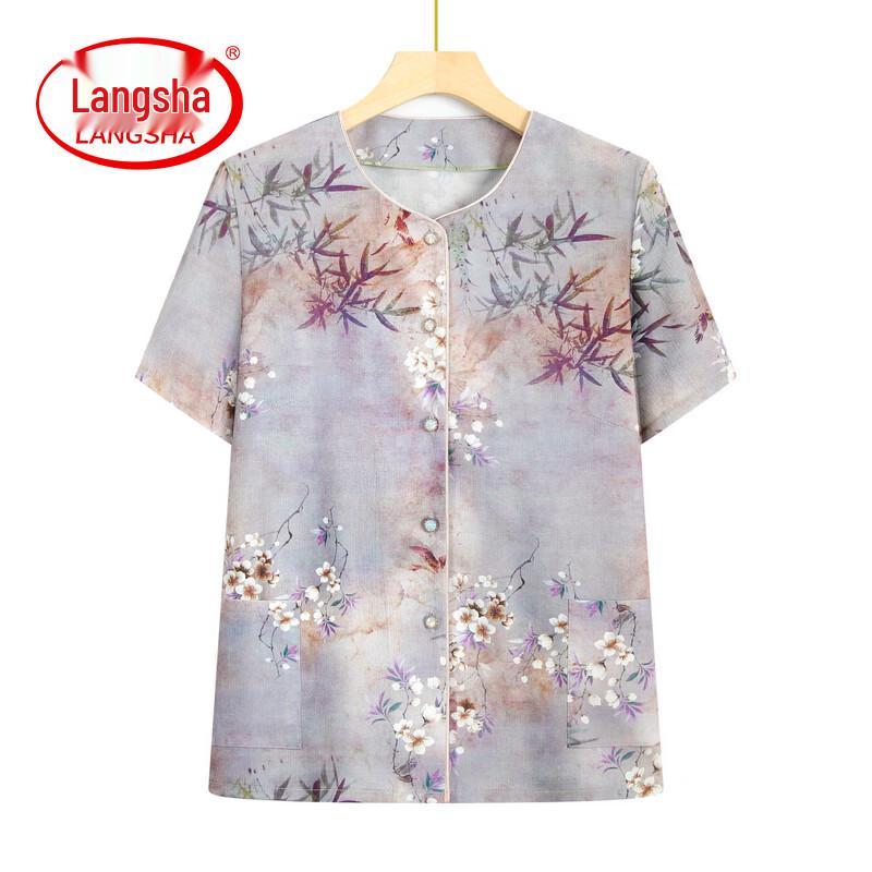 LangSha Elderly Women's Summer Floral Short Sleeve Set