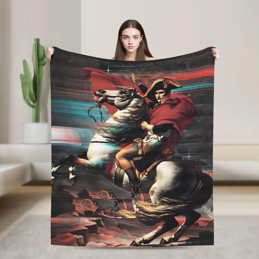 Napoleon Bonaparte Crossing the Alps Fleece Throw Fashion Blanket Art for Home Knitted Fashion Blanket Car Lightweight Multifunction