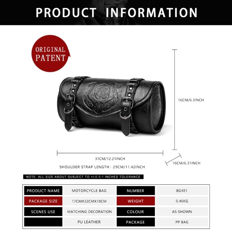 Motorcycle Front Tool Bag Gothic Style Design PU Leather Construction Waterproof Storage Easy Installation