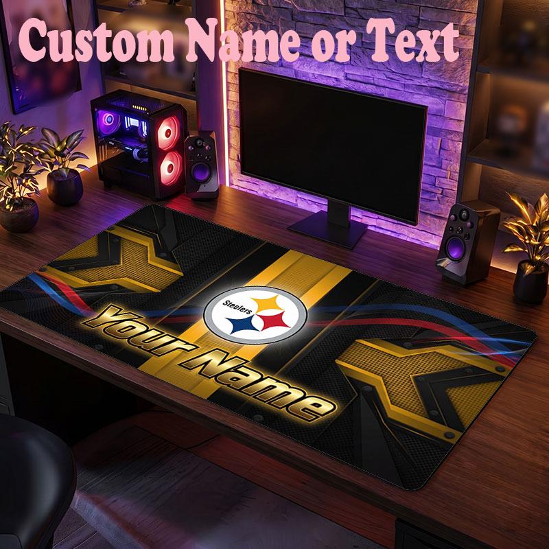 Pittsburgh Steelers Customized Name Text Mouse Pad, Large Desk Mouse Mat Personalized Home Office Present