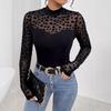 Spring Mesh Patchwork Long Sleeve Slim Base Layer T Shirt Top Women Fashion Daily Basic Office Lady Casual Slim Fit Ladies Elegant Top