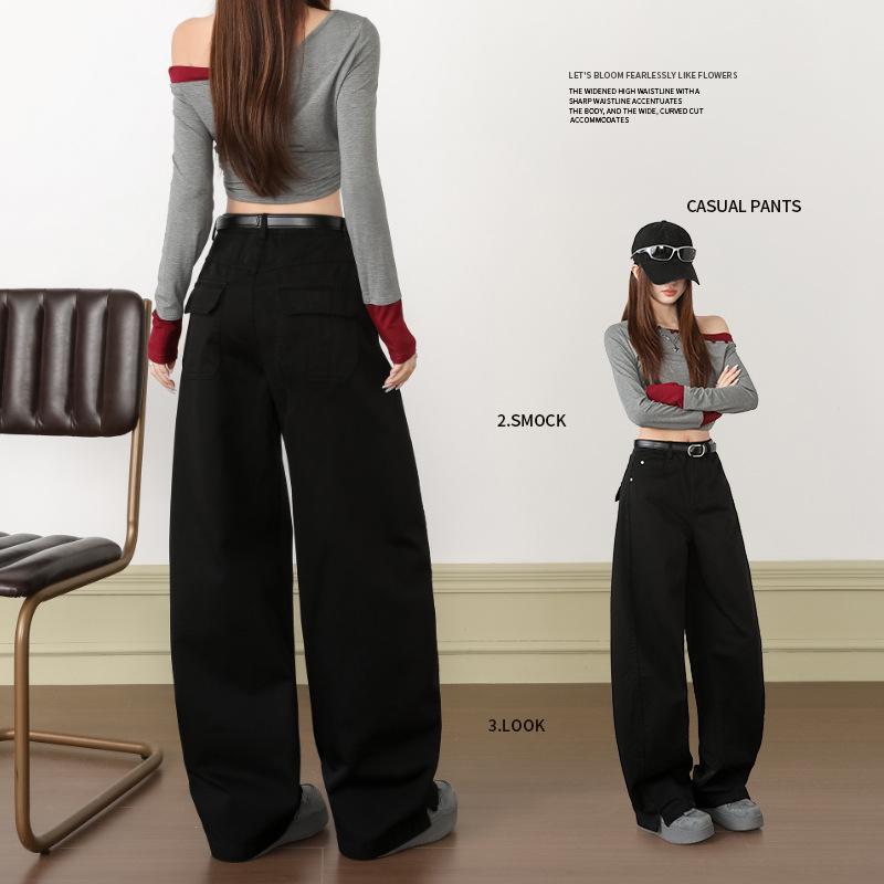 

Spring Curved Sickle Denim Jeans: Women s High-Waist Wide-Leg Pants, Floor-Length, Slimming Loose Fit L