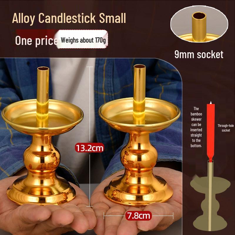 Bamboo and Alloy Candle Holder for Worship - Insertable Stand for Buddha or God