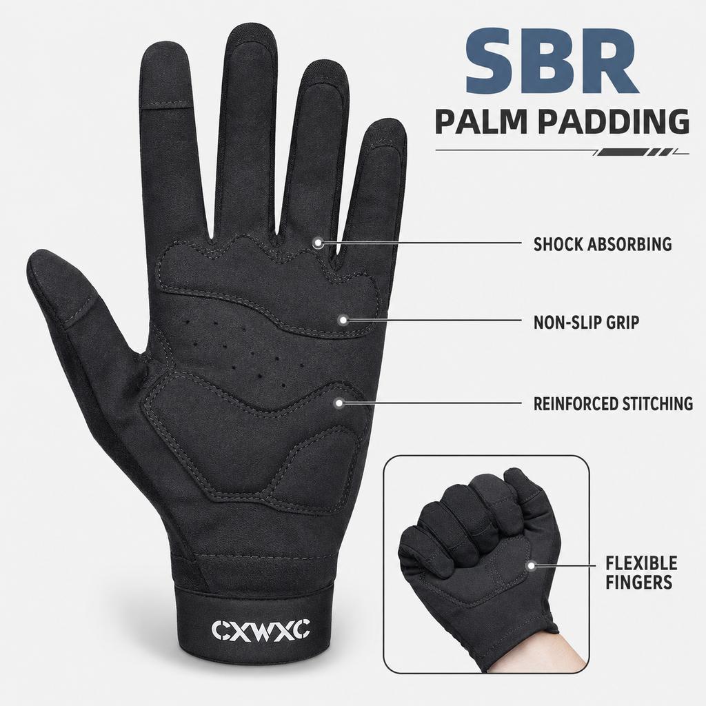CXWXC Full Finger Cycling Gloves SBR Shock Absorbing Breathable Non Slip Touchscreen Gloves for Mountain Road Bike Riding