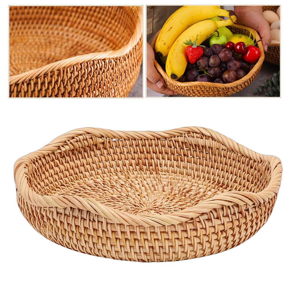   Basket Round Woven Storage Bowl Bread Fruit Serving Basket for Kitchen Dining Room Living Room