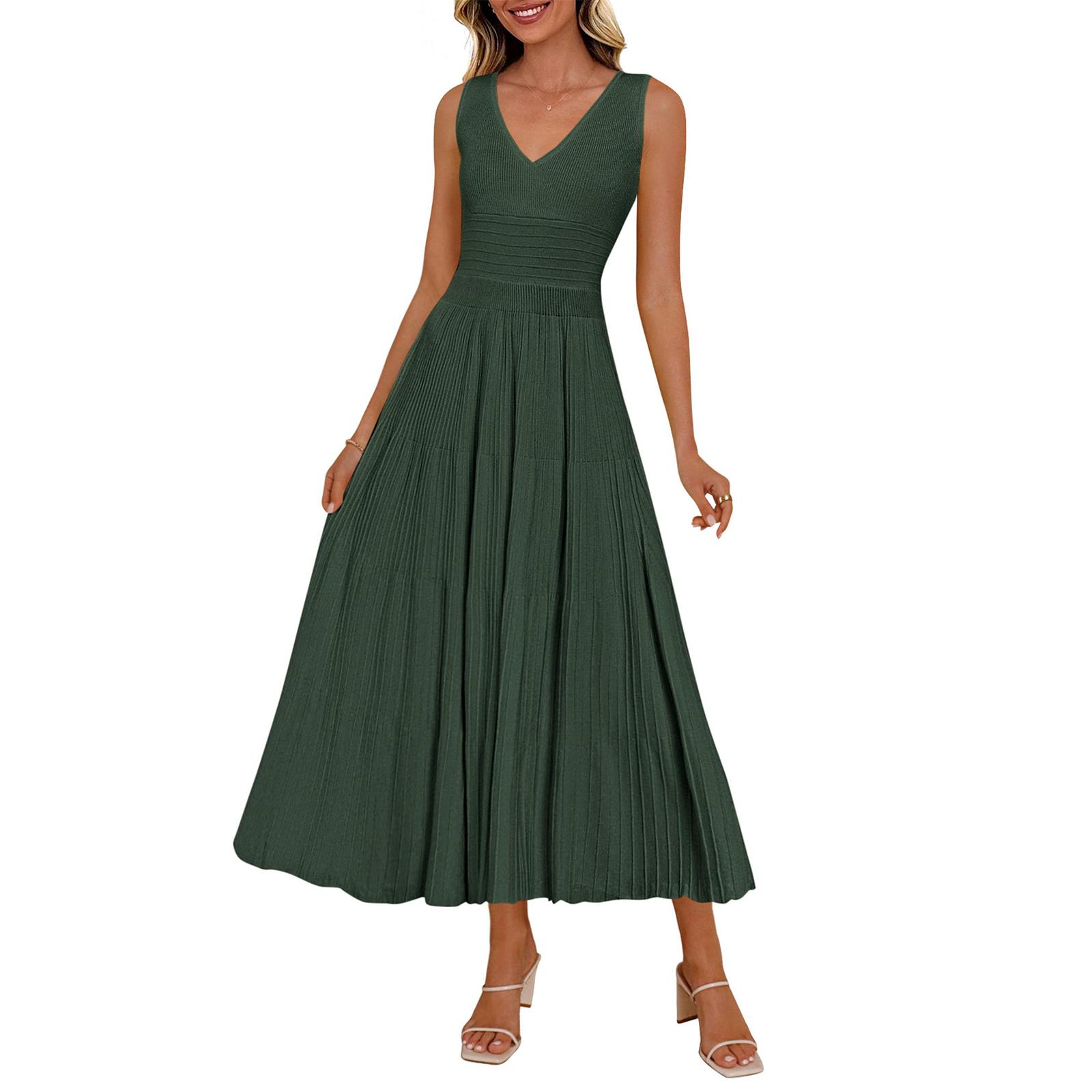 

Women Casual Color V Neck Long Dress XL