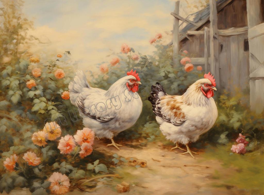 Rustic Chicken Hens Farmhouse Countryside Landscape Animals Poster Wall Art Pictures Canvas Painting Home Kitchen Decor