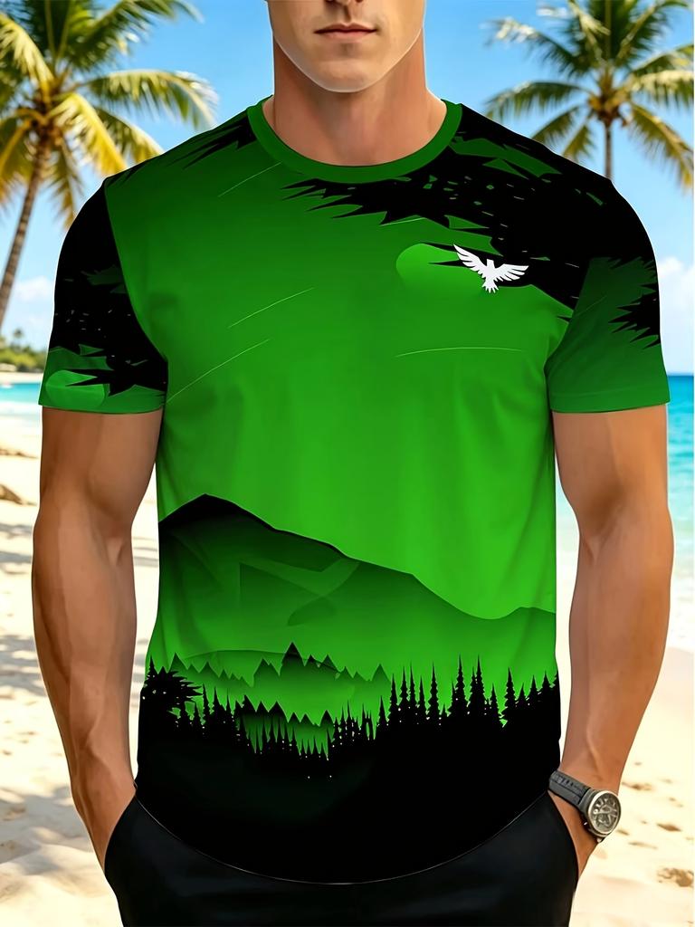Men's Digital Print T-Shirt, Men's T-Shirt, Quick-Dry Sporty Casual Versatile Top, Summer Essential, Men's Short-Sleeve T-Shirt, Cool and Not Stuffy,