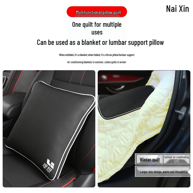 Genuine Leather Car Interior Set: Headrest & Lumbar Support Cushion