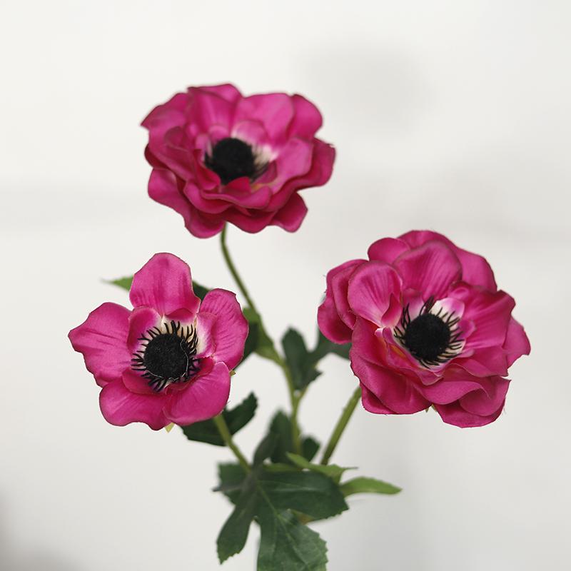 New 3 Heads Anemone Fake Flowers Silk Poppy Artificial Flowers Party Wedding Decoration Christmas Home Decor Wreath Accessories