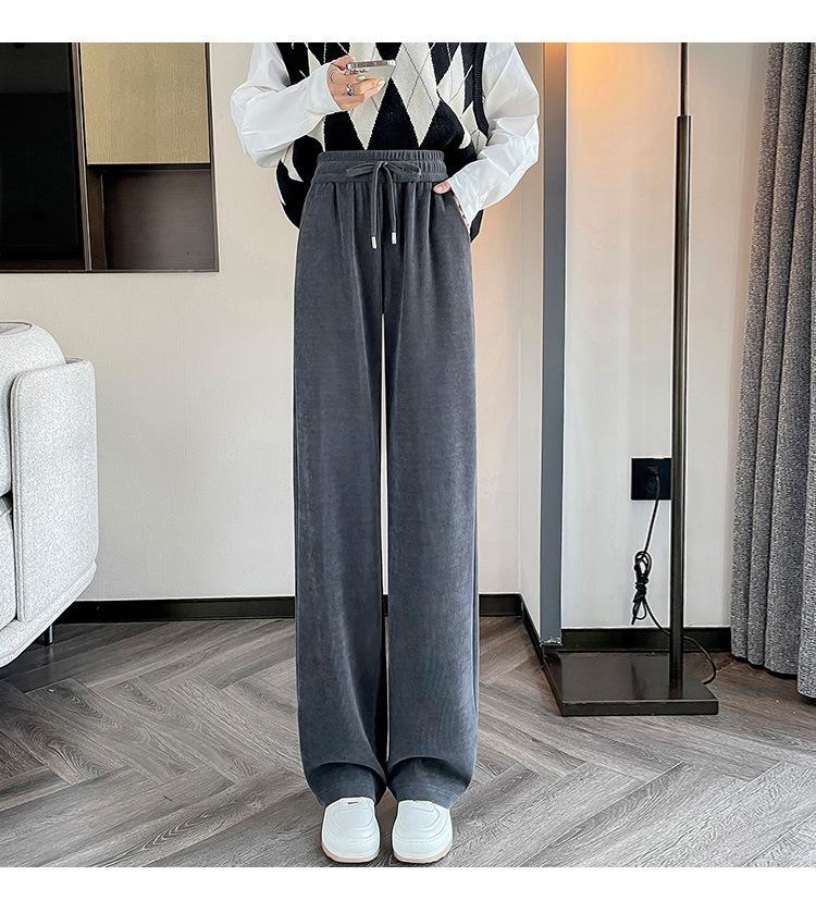 Women's Plus Size Winter 2025 High Waist Wide Leg Fleece-Lined Black Chenille Sweatpants