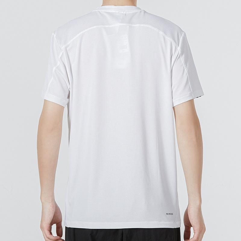 adidas Solid Color Stripe Logo Micro Mark Athleisure Casual Sports Round Neck Short Sleeve White Men's H16877