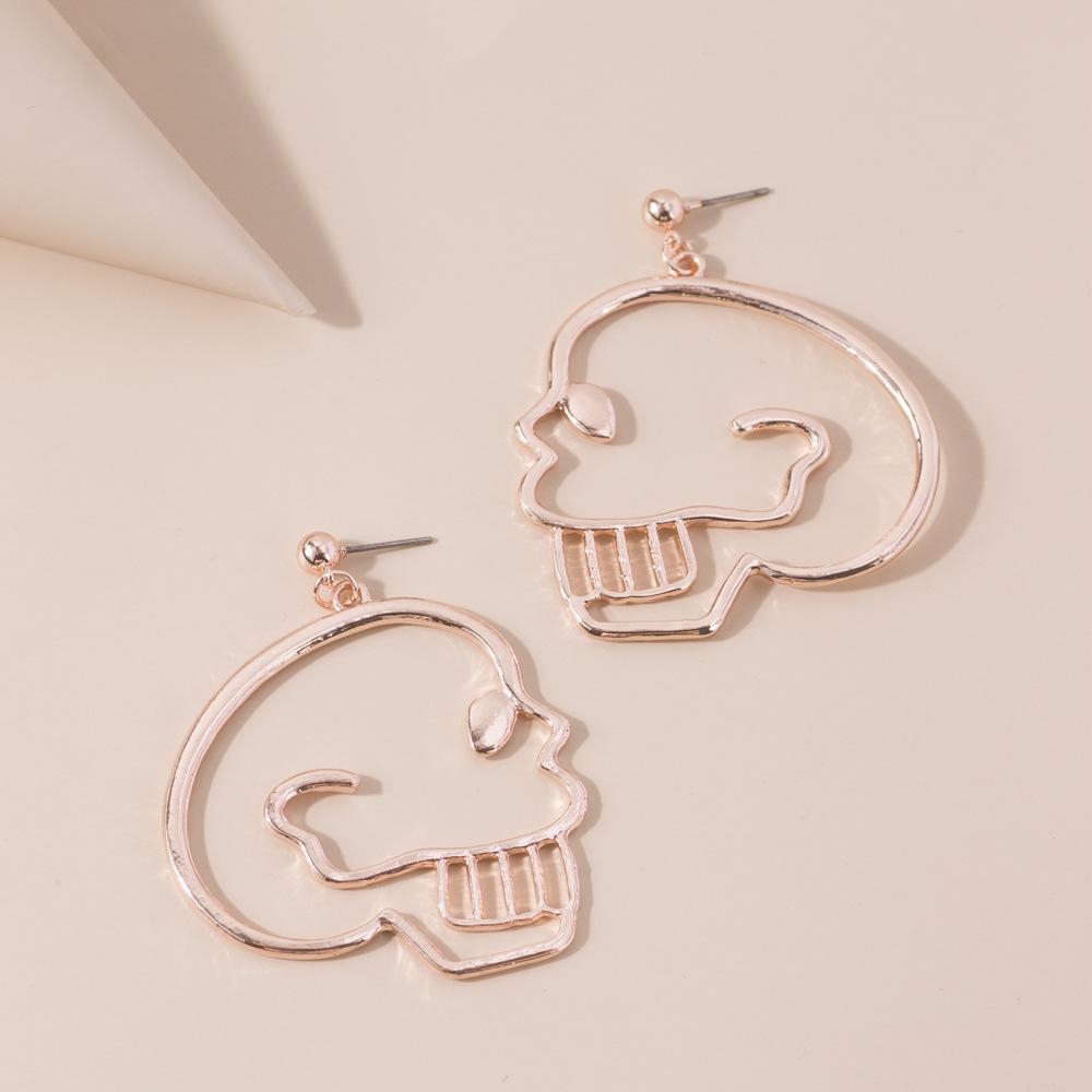 Skull Head Exquisite Earrings For Women Fashion Alloy Dangle Jewelry In Rose Gold