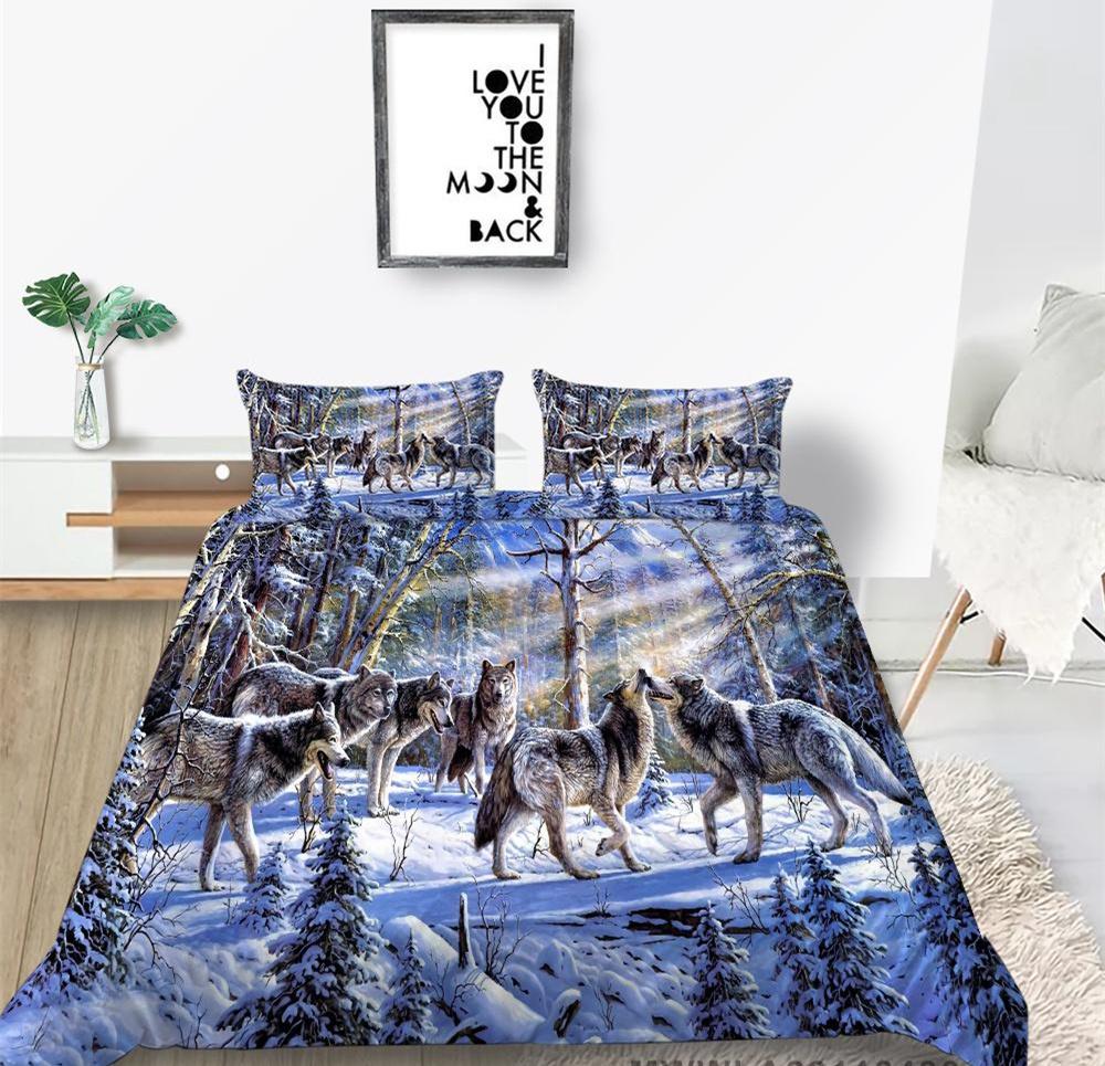Home Bed Set with Bedding Pillow 2/3 Pcs Duvet Covers Highend 3D Wolf Printed Bedding Suit Home Textiles