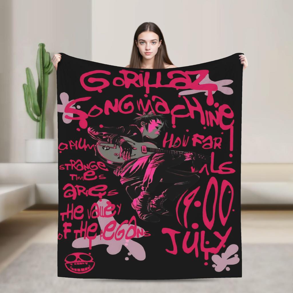 Music Band Gorillaz Punk Rock Warm Soft Blanket Travel Plush Throw Blanket Fluffy Bedroom Flannel Bedspread Sofa Bed Cover