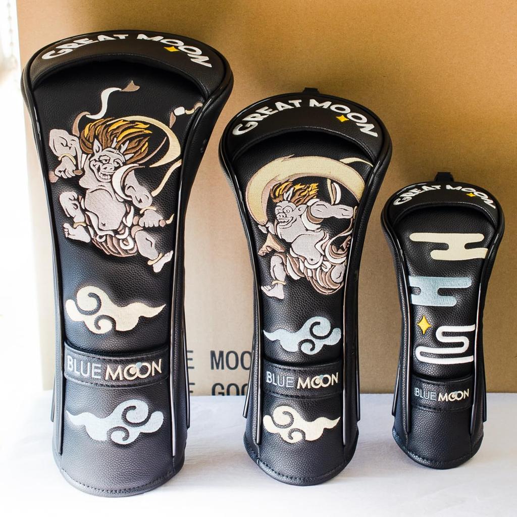 Blue Moon Driver/DW 5 Series Headcover [Fujin Raijin] Golf Club Cover 2025 Model (Black)