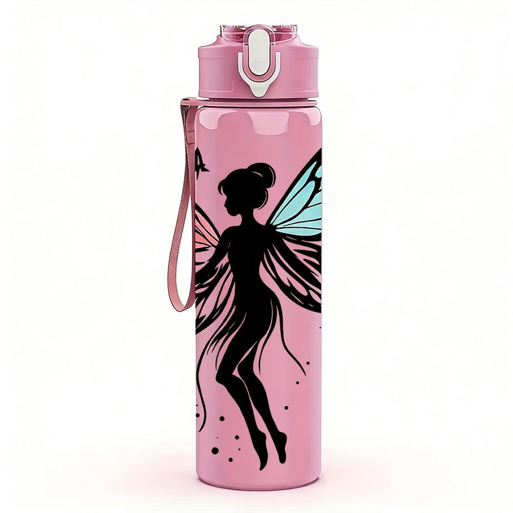 1PC Colorful Butterfly Fairy Wing Pattern 750ml Color Plastic Sports Water Bottle Leakproof Flip Straw Lid Suitable for Sports Office Home Use